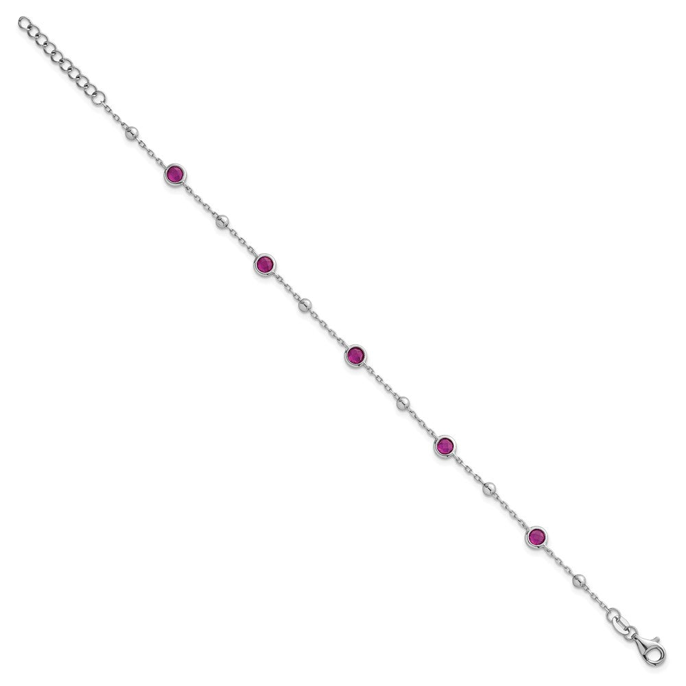 Buy Stylish 7-Inch Polished Sterling Silver Red CZ Bracelet - Rhodium-Plated