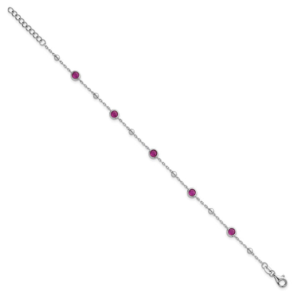 7-Inch Polished Sterling Silver Red CZ Bracelet - Rhodium-Plated