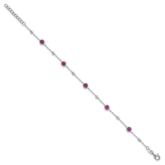 Buy Stylish 7-Inch Polished Sterling Silver Red CZ Bracelet - Rhodium-Plated