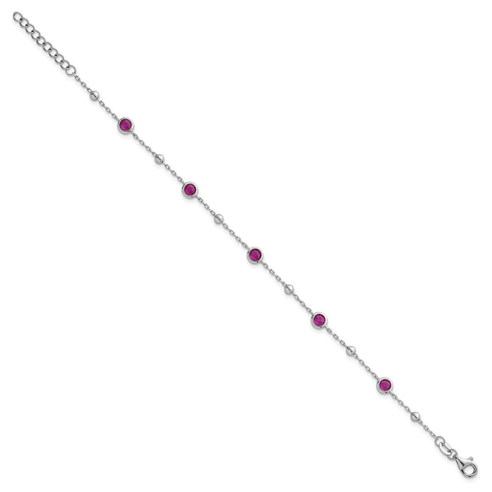Buy Stylish 7-Inch Polished Sterling Silver Red CZ Bracelet - Rhodium-Plated-2