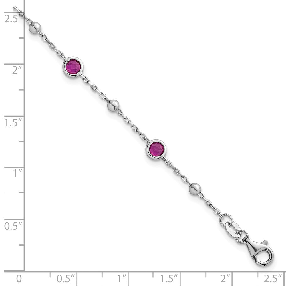 Buy Stylish 7-Inch Polished Sterling Silver Red CZ Bracelet - Rhodium-Plated