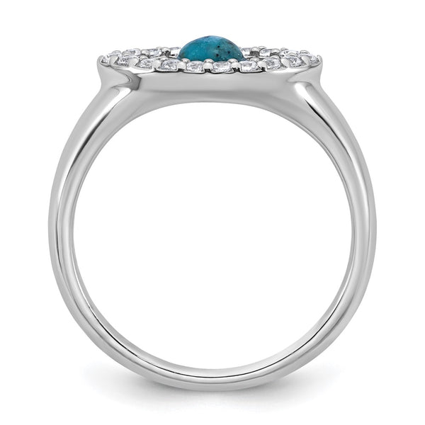 Polished Sterling Silver Evil Eye Ring CZ & Turquoise