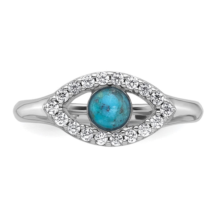 Buy Stylish Sterling Silver Evil Eye Ring - Size 6, Rhodium-Plated CZ & Turquoise-4