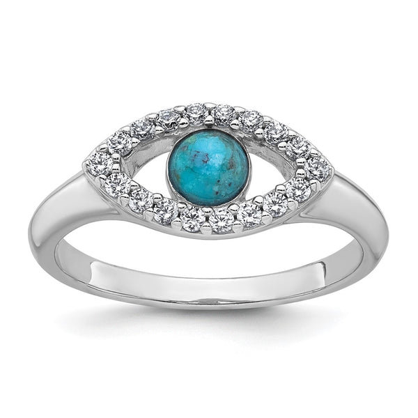 Polished Sterling Silver Evil Eye Ring CZ & Turquoise