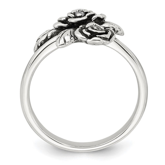 Buy Stylish Antiqued Sterling Silver CZ Floral Ring - Size 8, Affordable Luxury