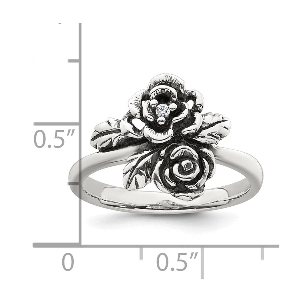 Buy Stylish Antiqued Sterling Silver CZ Floral Ring - Size 8, Affordable Luxury