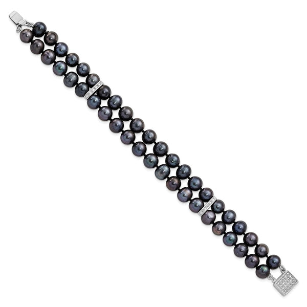 Rhodium-Plated Sterling Silver Bracelet with 7-8mm Pearls