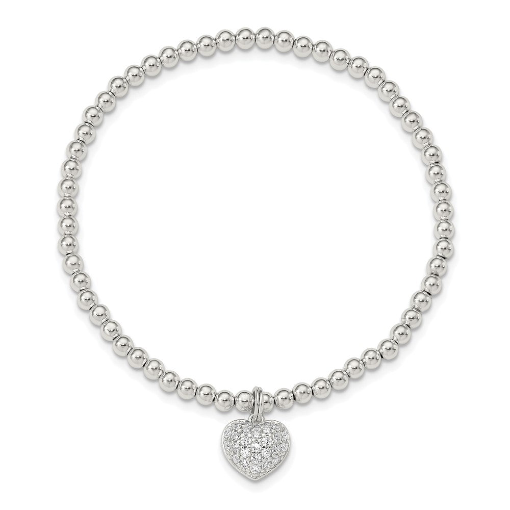 High-Quality Sterling Silver Heart Stretch Bracelet with CZ - Affordable Luxury