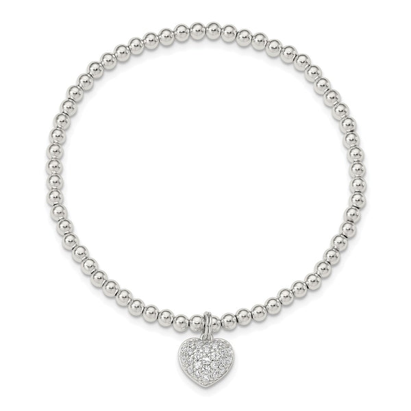 Sterling Silver Heart Stretch Bracelet with CZ