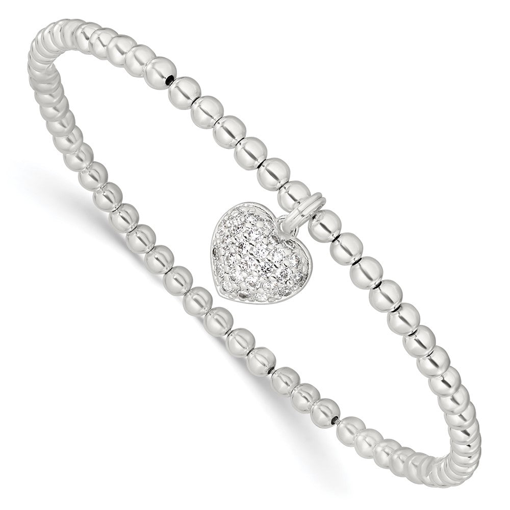 High-Quality Sterling Silver Heart Stretch Bracelet with CZ - Affordable Luxury