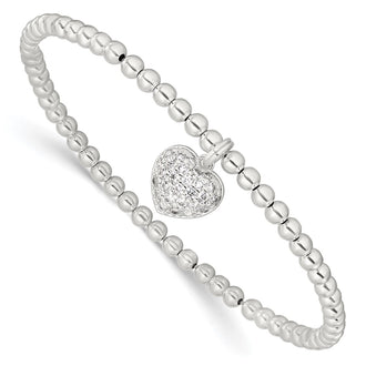 High-Quality Sterling Silver Heart Stretch Bracelet with CZ - Affordable Luxury