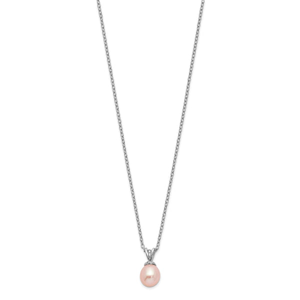 14K Gold Rhodium-Plated Necklace with 6-7mm Pink Pearls
