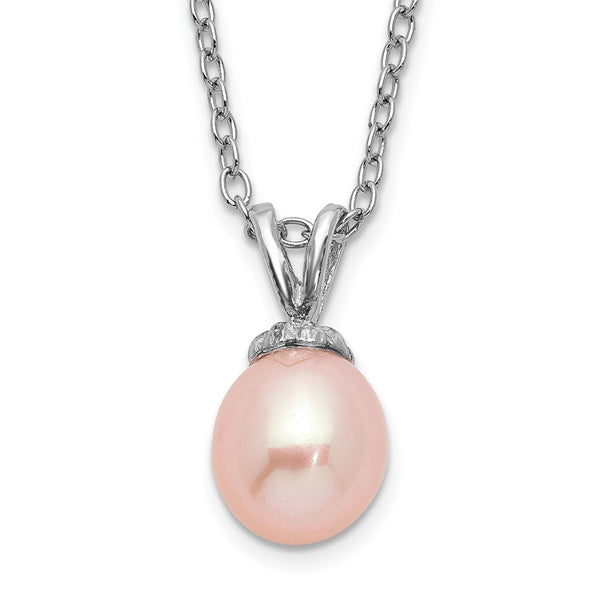14K Gold Rhodium-Plated Necklace with 6-7mm Pink Pearls