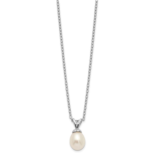 14K Rhodium-Plated Necklace with 6-7mm Pearls