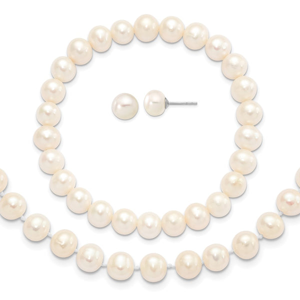Sterling Silver Pearl Jewelry Set: 18" Necklace, Bracelet Earrings
