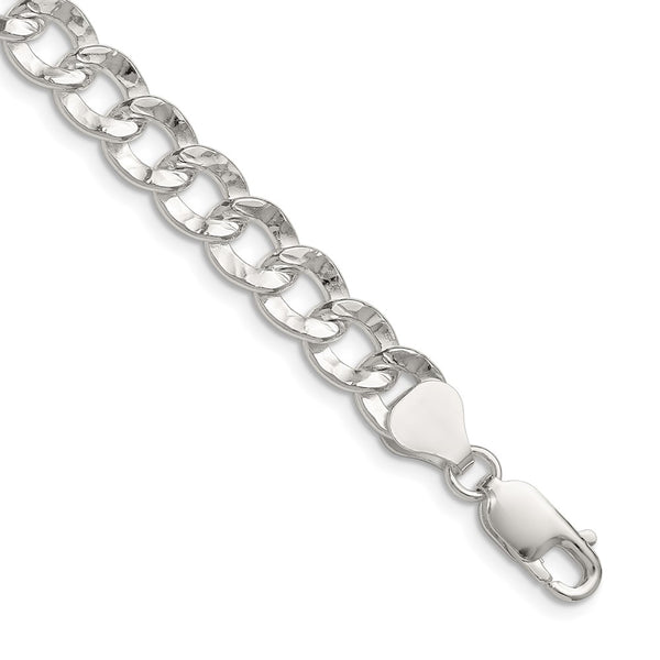 Hammered Curb Chain in Sterling Silver - 7.6mm Width