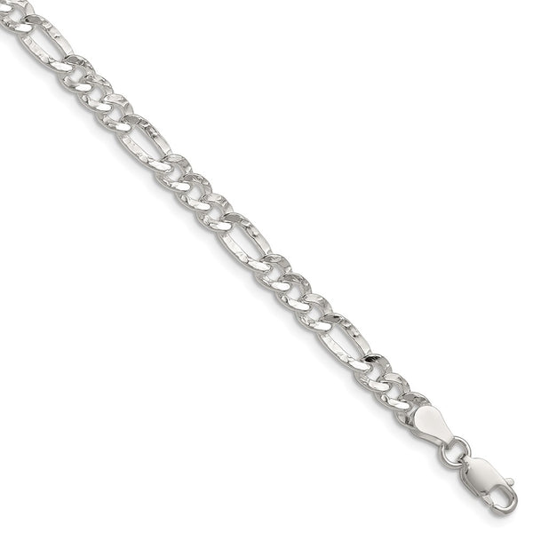 Hammered Figaro Chain - 4.75mm Width Sterling Silver