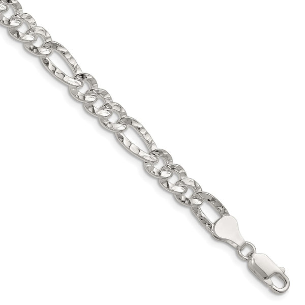 Hammered Figaro Chain in Sterling Silver - 6.3mm Width