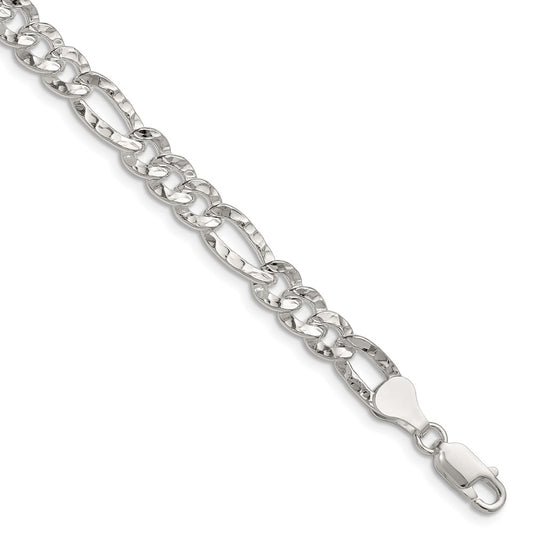 High-Quality Hammered Figaro Chain 6.3mm in Sterling Silver - Stylish Value