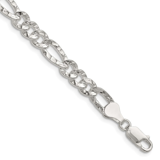 Buy Exclusive Hammered Figaro Chain - 6.3mm Width in Sterling Silver, Stylish Value