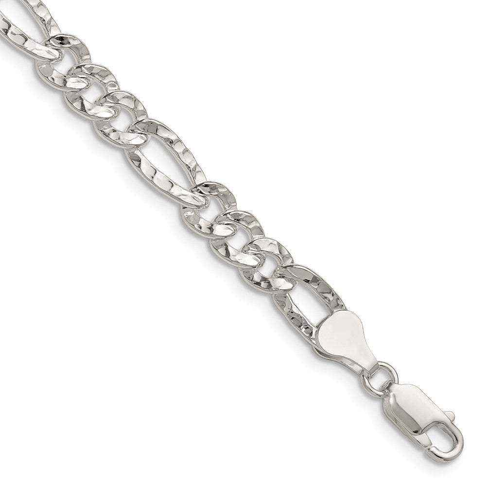 Buy Stylish 6.3mm Hammered Figaro Chain in Sterling Silver - Affordable Luxury