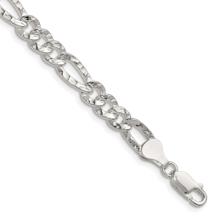 Buy Stylish 6.3mm Hammered Figaro Chain in Sterling Silver - Affordable Luxury-1