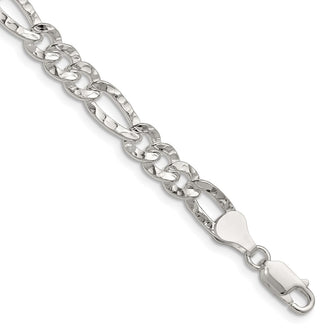 High-Quality 6.3mm Hammered Figaro Chain in Sterling Silver - Stylish Value!