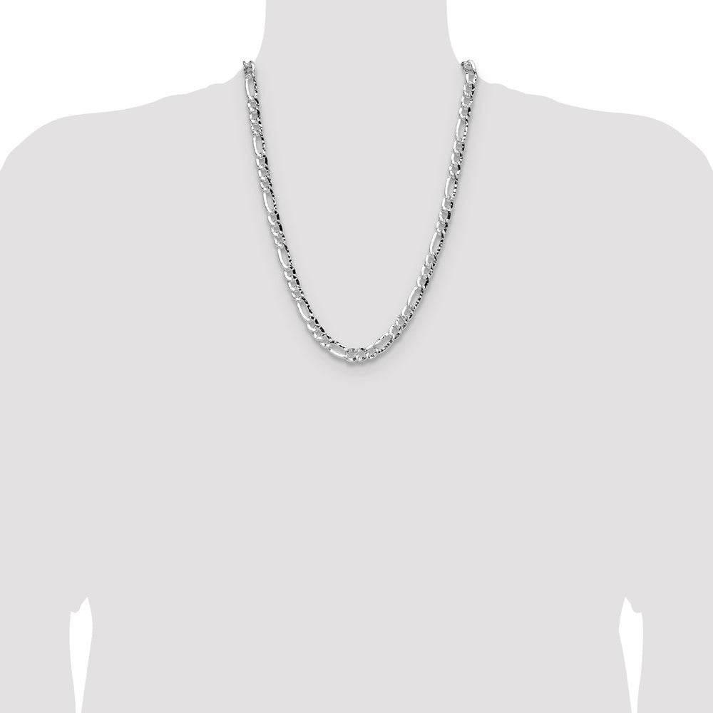Exclusive Hammered Figaro Chain - 7.6mm Width in Sterling Silver, Stylish Value