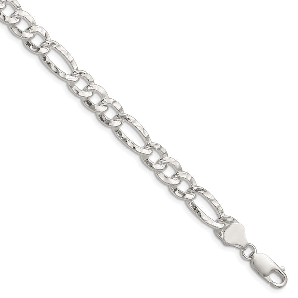 Hammered Figaro Chain - 7.6mm Width Sterling Silver