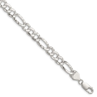 Exclusive Hammered Figaro Chain - 7.6mm Width in Sterling Silver, Stylish Value