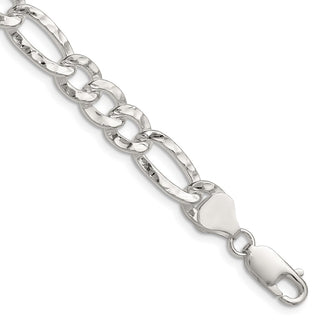 Exclusive Hammered Figaro Chain 7.6mm Width in Sterling Silver - Affordable Luxury
