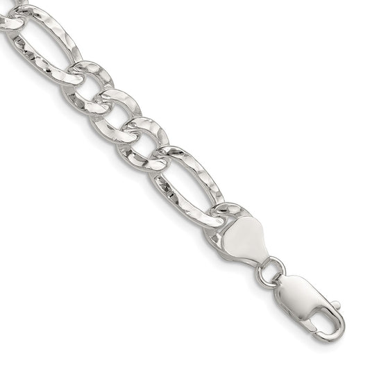 High-Quality Hammered Figaro Chain - 7.6mm Sterling Silver, Stylish Value!