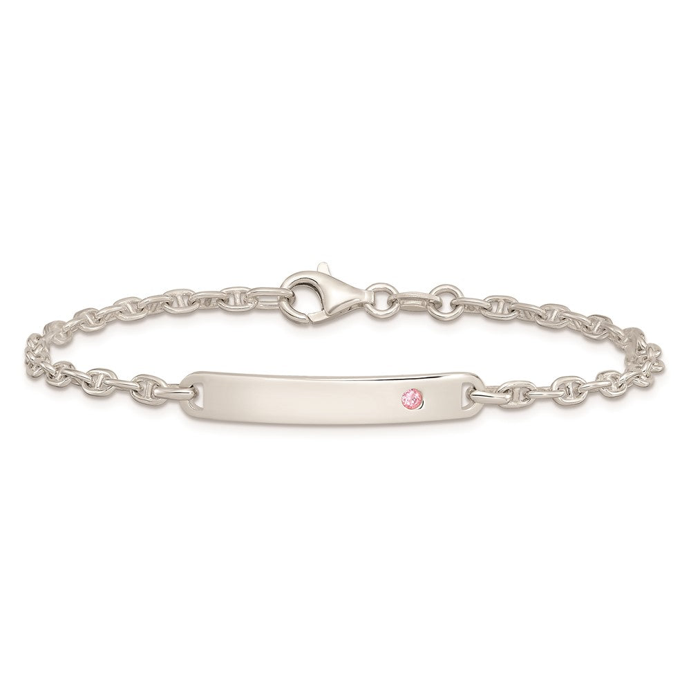 Shop Stylish Polished Sterling Silver ID Bracelet with Pink CZ Accents