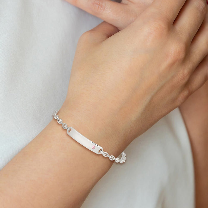 Shop Stylish Polished Sterling Silver ID Bracelet with Pink CZ Accents-4
