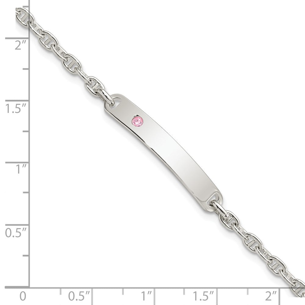 Shop Stylish Polished Sterling Silver ID Bracelet with Pink CZ Accents