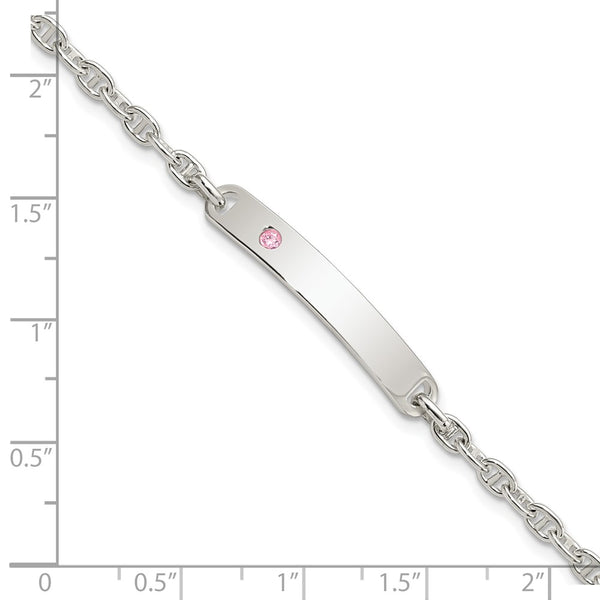 Polished Sterling Silver ID Bracelet with Pink CZ Accents
