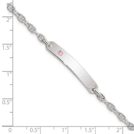 Shop Stylish Polished Sterling Silver ID Bracelet with Pink CZ Accents