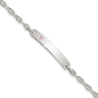 Shop Stylish Polished Sterling Silver ID Bracelet with Pink CZ Accents