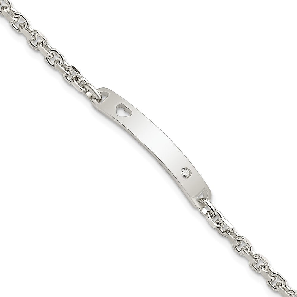 Shop Exclusive Polished Sterling Silver Heart ID Bracelet with CZ Accents