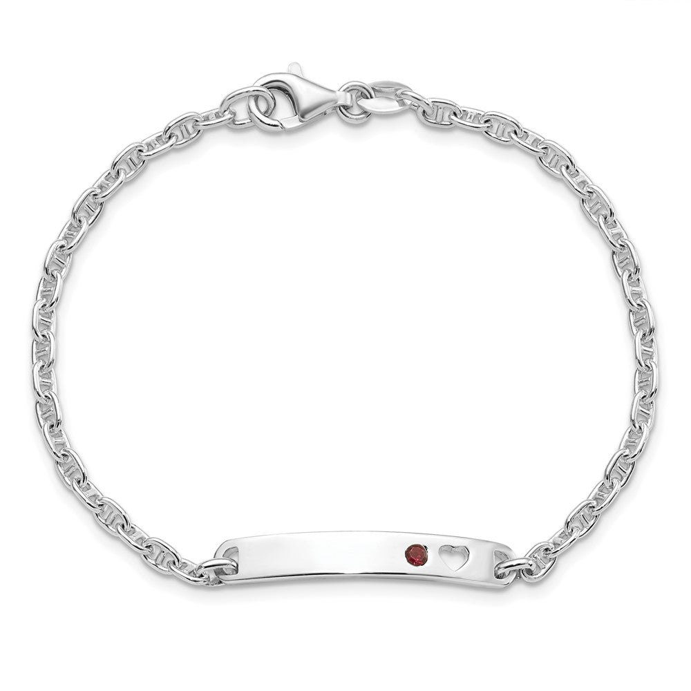 Shop Exclusive Polished Sterling Silver ID Bracelet with Red CZ Heart Accent