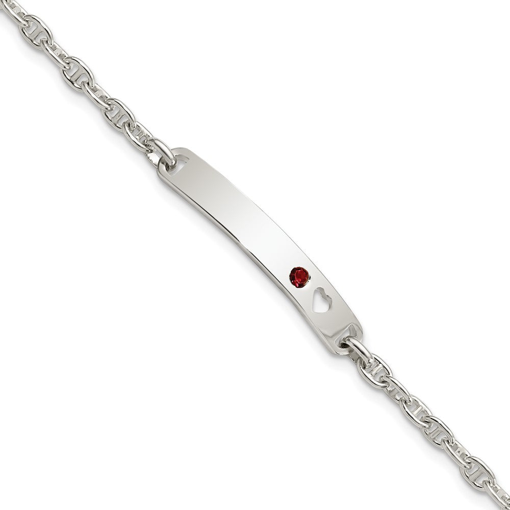 Shop Exclusive Polished Sterling Silver ID Bracelet with Red CZ Heart Accent