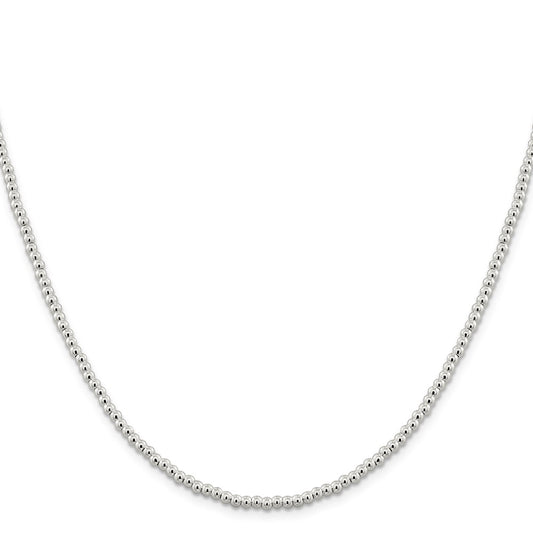 High-Quality 3mm Sterling Silver Beads Necklace on Box Chain - Affordable Chic