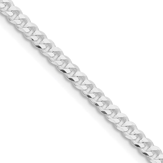 Buy Stylish Rhodium-Plated Sterling Silver 3.15mm Flat Curb Chain - Affordable Luxury
