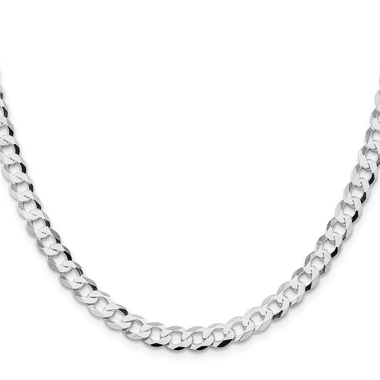 Buy Stylish Rhodium-Plated Sterling Silver 6.8mm Flat Curb Chain - Affordable Luxury