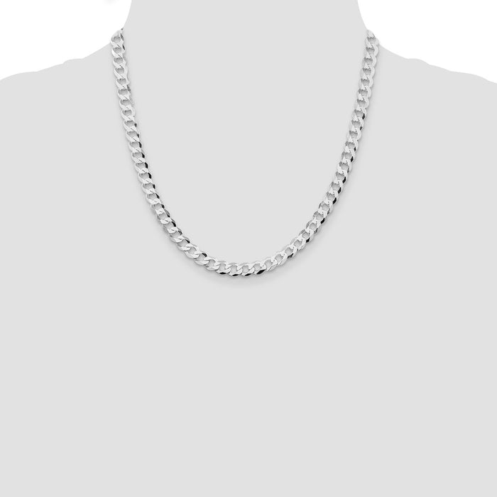 Buy Stylish Rhodium-Plated Sterling Silver 6.8mm Flat Curb Chain - High-Quality Value!-4