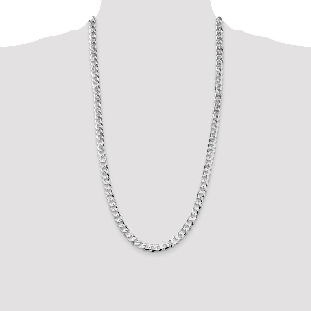 Buy Stylish 8.5mm Rhodium-Plated Sterling Silver Flat Curb Chain - Luxury Value!
