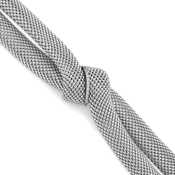 Rhodium-Plated Sterling Silver CZ Knot Bracelet - 7.5" Length