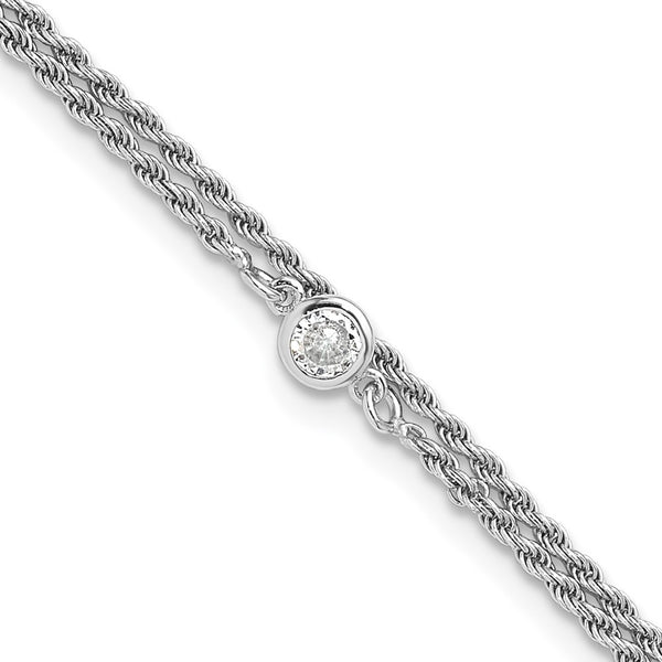 9-Inch Polished Sterling Silver CZ 2-Strand Bracelet - RH-Plated
