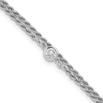 Shop Stylish 9-Inch Polished Sterling Silver CZ 2-Strand Bracelet - RH-Plated