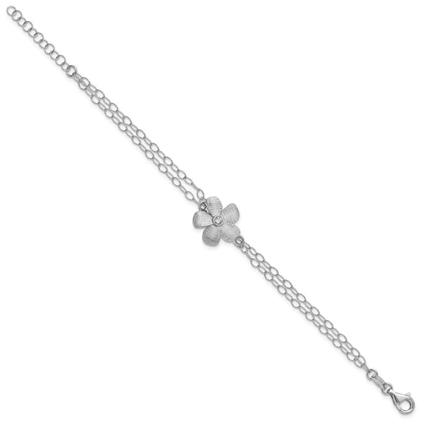 SS RH-Plated CZ Bracelet - 1-Inch Extension, Polished